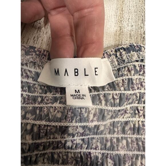 Mable Dusty Blue Floral Midi Dress M | Smocked Halter | Ruffle Hem | MSRP $90 - Picture 3 of 10